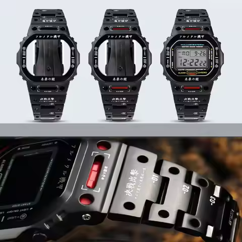 Mech Style Stainless Steel DW5600E GWB5600 GMW-B5000 DW5600HR Solid Metal Bezel Strap for Casio G-SH