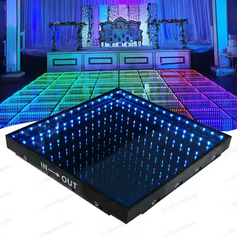 Magnetic Interactive LED Floor Tile， 3D Infinity Light with Remote， Portable DJ Dance Light for Wedd