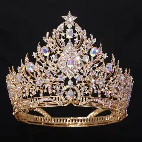 Baroque High Crystal Big Diadem Miss Universe Pageant Rhinestone Beauty Queen Bridal Crown Tiaras We