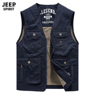 JEEP SPIRIT เสื้อลำลองผู้ชายกลางแจ้งหลายกระเป๋าเสื้อกั๊กขนาดใหญ่