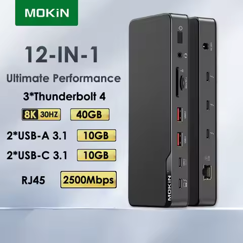 MOKiN Thunderbolt 4 40Gbps Laptops Docking Station with USB 3.1 SD/MicroSD Card Reader RJ45 Dock for