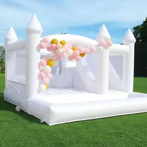 PVC Commercial White Bounce House with Slide Ball Pit for Adults Big Kids Bounce House with Blower f