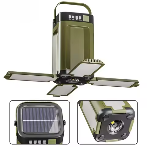 4-Leaf Folding Solar Camping Lantern with USB Output,Portable Power Bank&Waterproof Emergency Light 