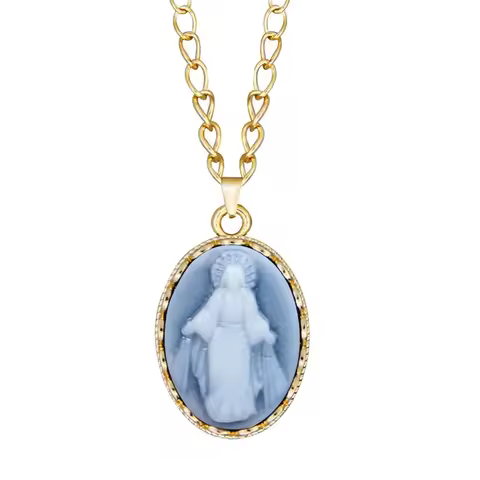Jesus Pendant Necklace For Women Gold Color Fashion Hollow Flower Jesus Cameo Religious Necklace