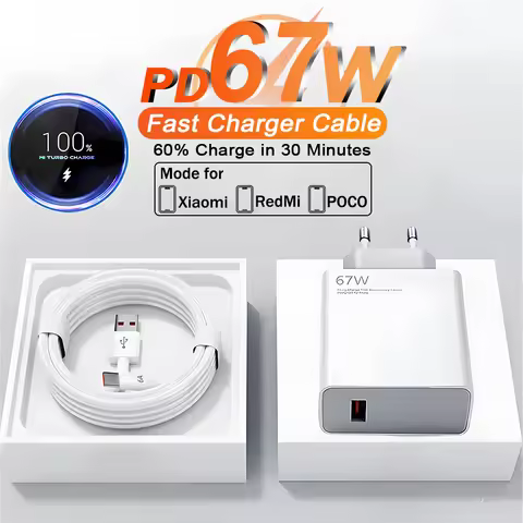 67W Fast Charging USB Charger For Xiaomi 15 Ultra Redmi Note 14 13 12 Pro Poco Type C Cable EU US Pl