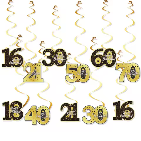 6pcs 18/21/30/40/50 Years Old Birthday Party Spiral Garlands Swirl Banner Pendants Adult Birthday Pa