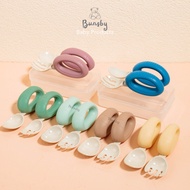 BUNSBY - Self Feeding Baby Spoon Fork BLW Wing Handle/Round Handle Spoon Fork Mpasi BLW Baby FREE CA