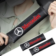 1pcs Car Seat Belt Cover Car Logo Black Carbon Leather Shoulder Pad for Mercedes Benz AMG W204 W205 