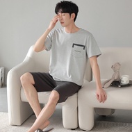 100% Cotton Men's Pajamas Thin Summer Large Size Short Sleeve Shorts Youth Casual Wearable All-Cotto