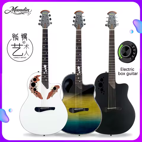 Mandin P5 Solid Folk Guitar 41 36 38 40 inch Grape soundhole Electric Box Carbon fiber travel Black
