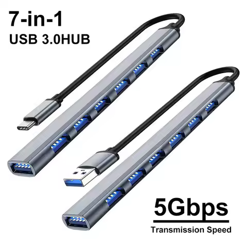 USB 3.0 HUB Type C USB-A Hub Splitter 7 Port USB 2.0 With USB-C PD High Speed Data Transfer For PC L