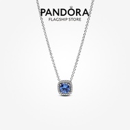 Pandora Sparkling Square Blue Halo Pendant Necklace