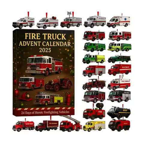 Christmas Calendar 2D Flat 24PCS Fire Truck Design Plane Box Advent Calendar Blind Box Festive Chris