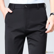 Men's Pants Ice Silk Slim Fit Straight Leg Business Casual Suit Black Formal  WW38S