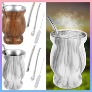 8oz Yerba Mate Cup Stainless Steel Mate Tea Cup Set with Straw Brush Straw Spoon Flat Straw and Lid 