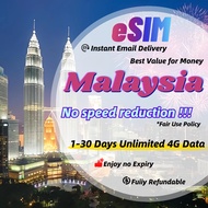 Malaysia eSIM 1-30 days Daily 500MB-3GB Unlimited 4G Data 4G | Instant Email Delivery
