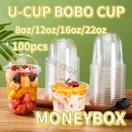 100pcs BOBO cup U cup Milk Tea Cup Milk Tea Cup for With Lid 8/12/16/22oz