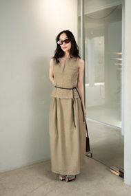 พร้อมส่ง Set เสื้อแขนกุดผ้าพื้น+กป.ยาวผ่าหลัง งานป้าย vshopbrand