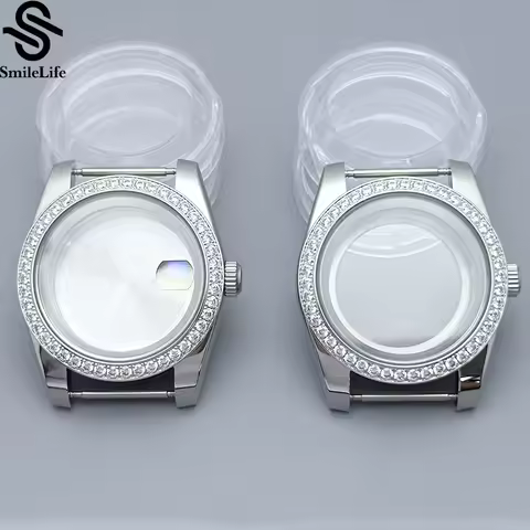 SmileLife SilverDiamond Sapphire Glass 36mm/39mm Watch Case Fit NH34 NH35 NH36 Movement Waterproof F