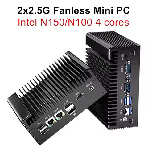 Topton Intel N150 N100 Fanless Mini PC 2x2.5G Nics 2*COM NVMe DDR4 2*HD 1*DP Type-C Solid Firewall P