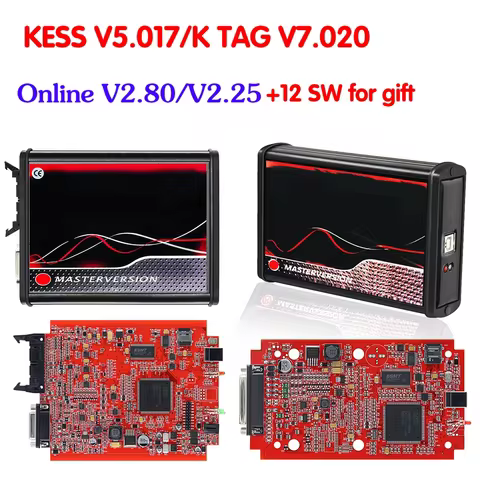 Online Unlimited KESS 2.80 EU Red V5.017 KTAG V7.020 4 LED 2.25 OBD2 OBD2 Car ECU Chip Tuning Kit 5.