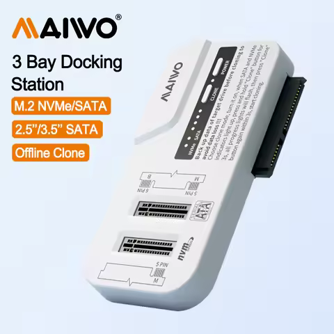 MAIWO 3 Bay 2.5/3.5 Inch HDD Case M.2 NVMe/SATA SSD Enclosure With Offline Clone USB3.2 Type-C Gen2 