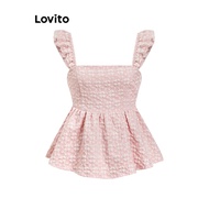 Lovito Casual Top Summer Ruffle Jacquard Tank Top for Women L109MD587