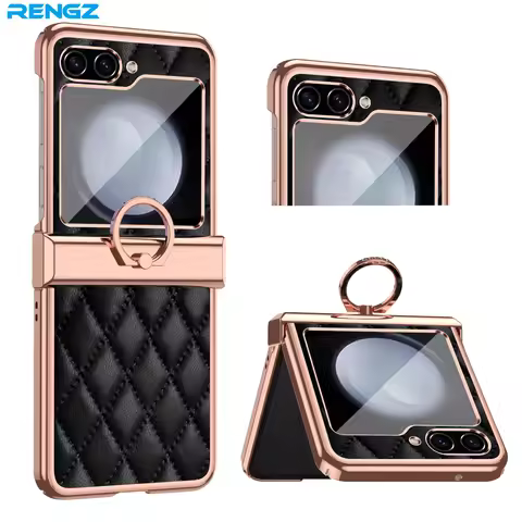 RENGZ Ring Holder Hinge Protection Leather Case For Samsung Galaxy Z Flip 5 5G Small Fragrant Wind S
