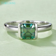 6MM Real Green Moissanite 3EX VVS1 Asscher Cut Diamond Ring For Women 925 Sterling Silver Wedding Je