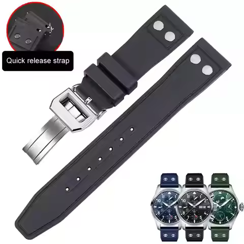 20mm 21mm 22mm Nature Soft Fluororubber FKM Rubber Watchband For IWC Strap Big Pilot Portofino TOP G