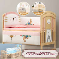 Beige เตียงเด็ก เตียงนอนเด็ก พร้อมล้อ ถอดออกได้ เหมาะสำหรับทารกแรกเกิด - 6 ขวบ แถมฟรี เครื่องนอน + มุ้ง + เตียงเด็กชุด 5 ชิ้น ไม้เนื้อแข็ง
