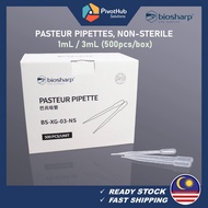 BIOSHARP Pasteur Pipette 1ml / 3ml Transfer Pipette non sterile plastic dropper 500pcs/box