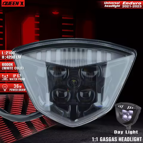QUEEN X MOTOR Motorcycle LED Headlight Headlamp Supermoto Fairing For GASGAGS EC MC Universal Light