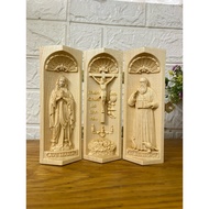 Catholic folding altar set for mother of Lourdes - crucifixion - Saint Benedict