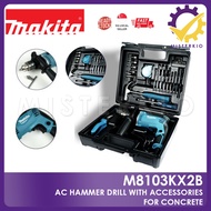 Makita Hammer Drill M8103KX2B, 430W, Hammer Drill with 26PCS Accessories, HDB DIY, For Concrete