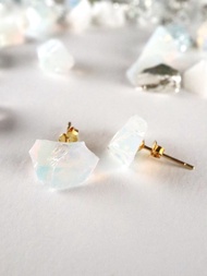 STAR STONE - OPAL 蛋白石色玻璃原石耳環 
