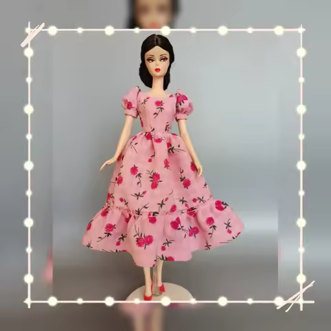 【Only clothes】1/6 Scale Female Soldier Pink Printed Princess Dress Fit 12inch silkstone fr2 BJD Body