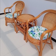 ST/💚Rattan Chair Real Rattan Chair Three-Piece Set Balcony Table and Chair Coffee Table Woven Rattan Chair Home Chair El