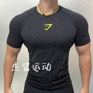 GYMSHARK ONYX 1.0 Men 3D Blue Label Sports Fitness Seamless High Elastic Slim-fit Short Sleeve