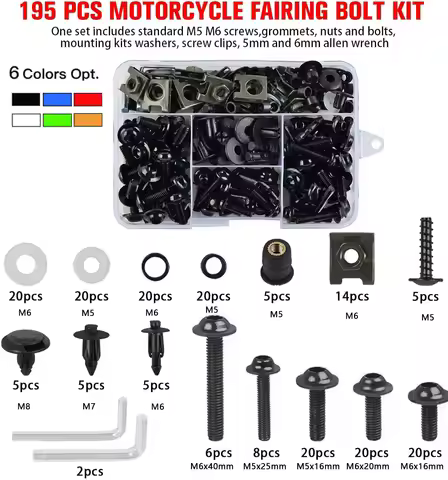 195Pcs Fairing Bolts Screws Kit Nut Clip For Yamaha XJ6 Diversion XJ6N XJ 6N FZ 6 FZ6R FZR1000 FZR75