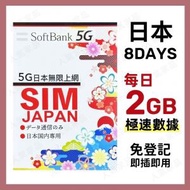 Softbank - 【日本 8日】每日2GB/FUP 高速5G/4G 無限上網卡數據卡電話卡Sim咭