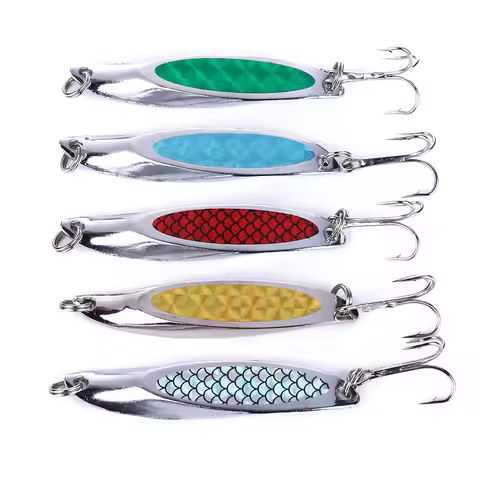 1pcs 7cm 21g Silver Plated Metal Spoon Lure with Holographic Laser Lure Sticker Artificial Fish Scal