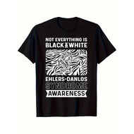 1pc Men's Ehlers-Danlos Syndrome Awareness Zebra Stripe T-Shirt - Black & White EDS Symbol, Soft Bre