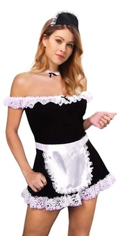 Women's Maid Costume 5 Pieces Dress Apron Neck Head Piece Black/White, One Size