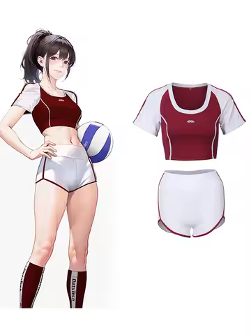 Y2K Red White Gymnastics Outfit Sports Girls Fitness Cute Short Cos Anime for Women