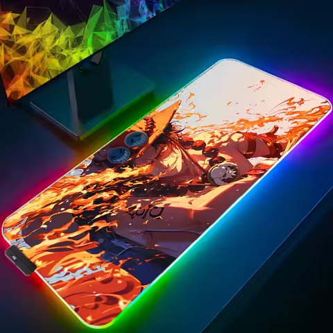 RGB LED Mouse Pad Laptop Keyboard Pad Non-Slip One Piece Portgas·D· Ace Anime Tablet Pad PC Accessor