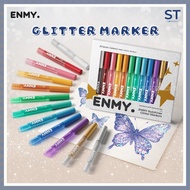 ENMY Glitter Marker Pens 12 Colours Set Metallic Shimmer Pens for Art Craft & Journaling