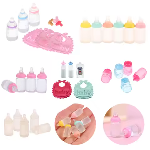 1set 1:12 Dolls House Miniature Baby Bottles Shampoo Bibs Set Nursery Accessory Gift Baby Bottles Se