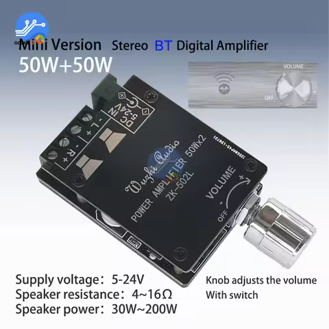 ZK-502L Audio Speakers DIY Bluetooth 5.0 High Power Digital Amplifier Stereo Board 50W+50W AMP Ampli