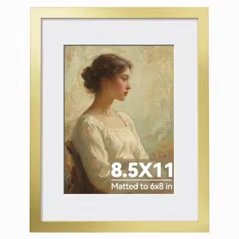 8.5x11 Picture Frame Gold, Gold Picture Frames Display Photos 6x8 with Mat or 8.5x11 Without Mat, 1 